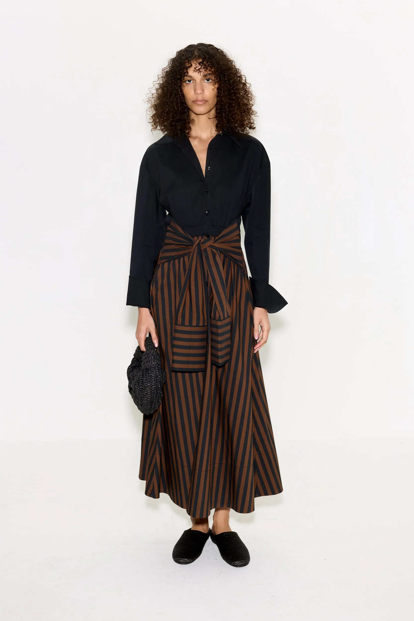 Inna Poplin Maxi Dress In Black/Choco Brown Stripe sold by Simon Miller product image thumbnail 3