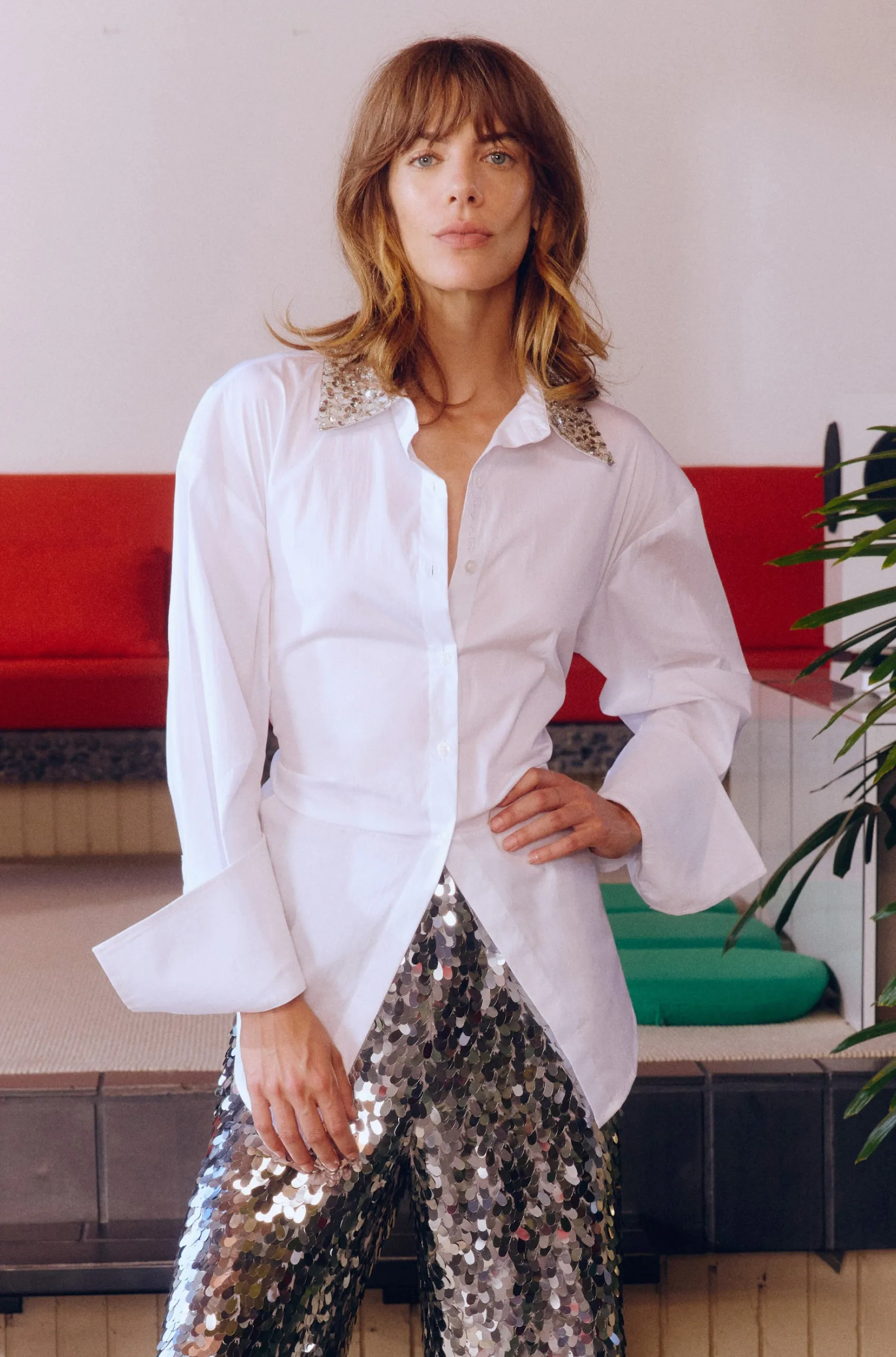 Loch Embellished Button Up In Macadamia sold by Simon Miller