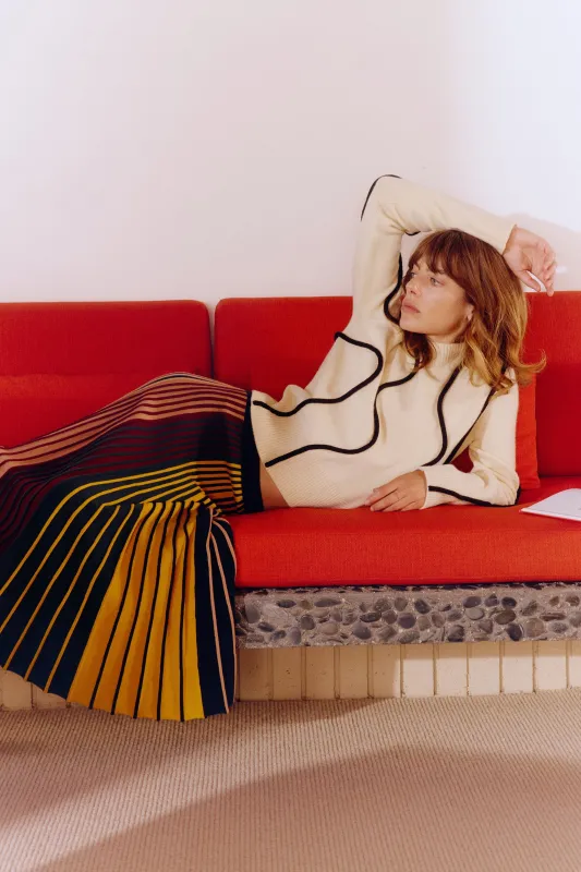 Cher Wool Squiggle Sweater In Bone/Black sold by Simon Miller