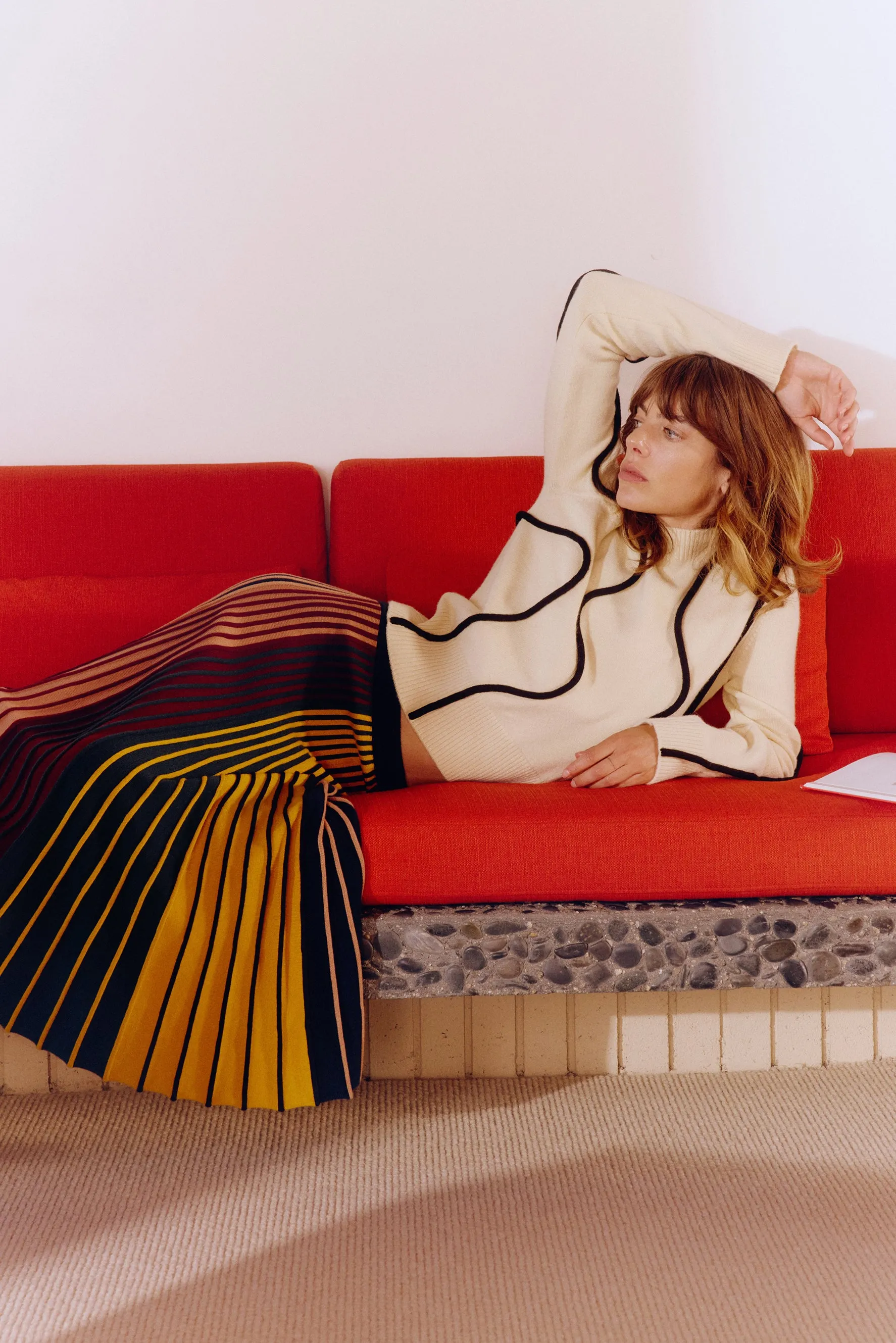 Cher Wool Squiggle Sweater In Bone/Black sold by Simon Miller