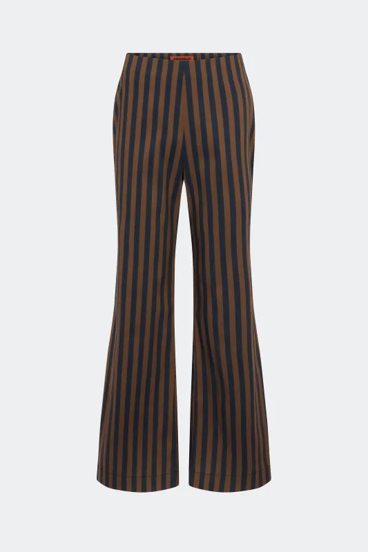 Pia Poplin Pant In Black/Choco Brown Stripe sold by Simon Miller