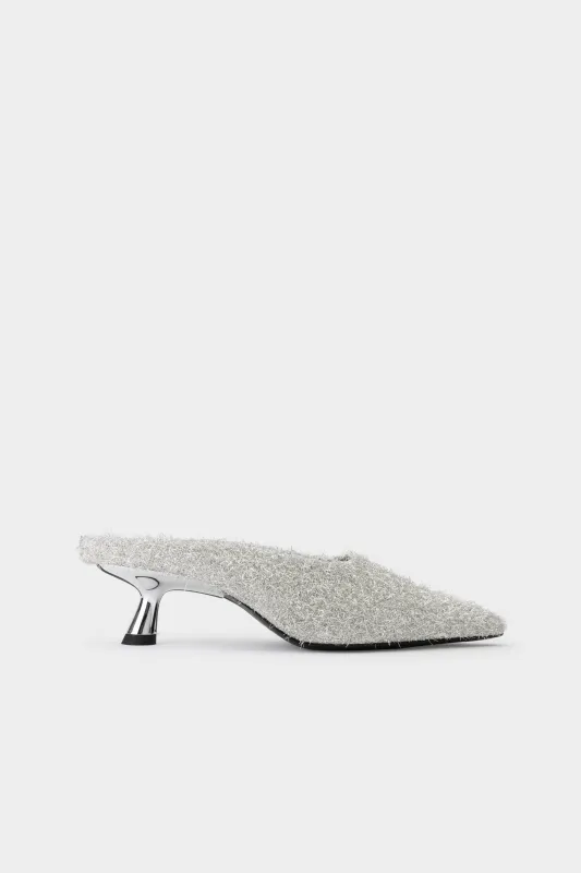 Tinsel Pointed Gala Mule In Silver sold by Simon Miller