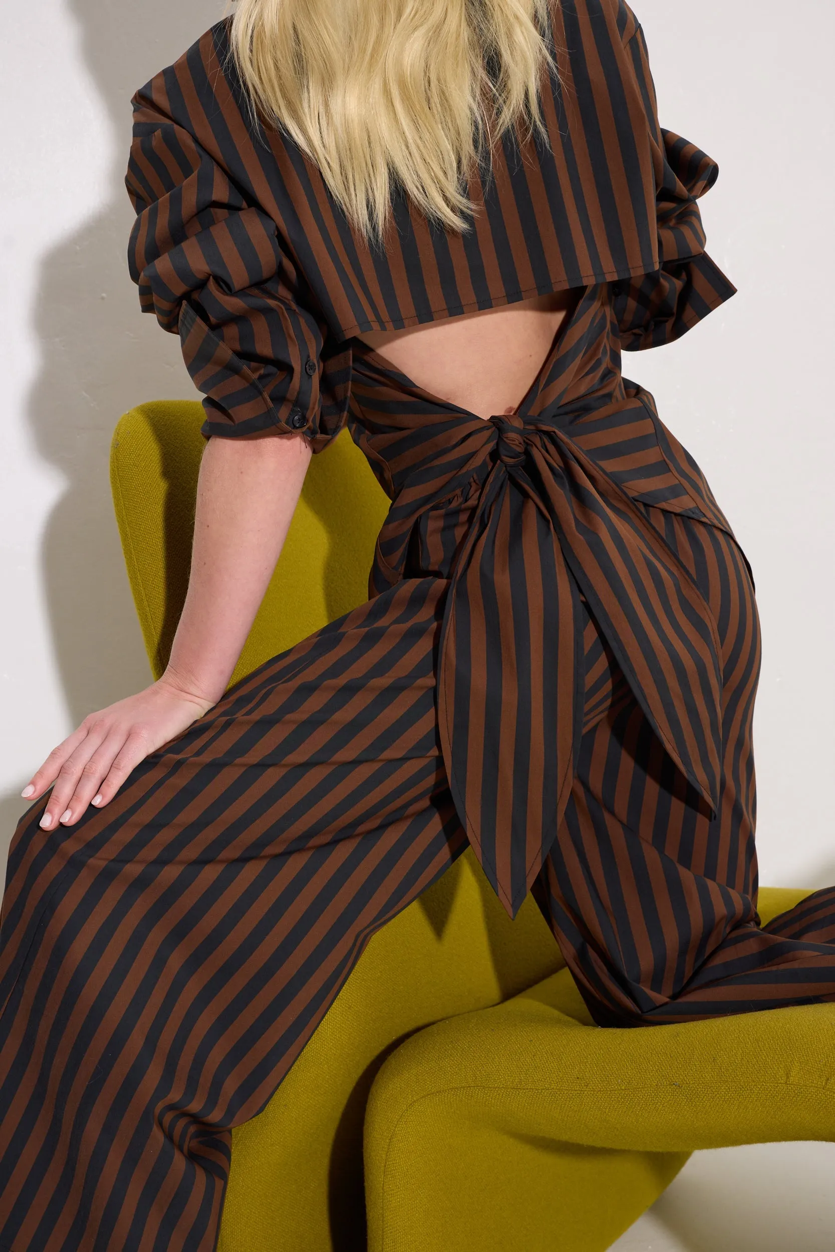 Loch Poplin Button Up In Black/Choco Brown Stripe sold by Simon Miller product image thumbnail 3