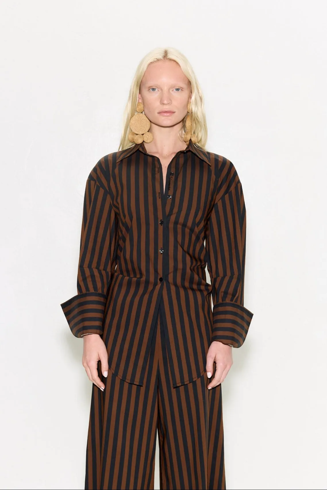 Loch Poplin Button Up In Black/Choco Brown Stripe sold by Simon Miller product image thumbnail 4