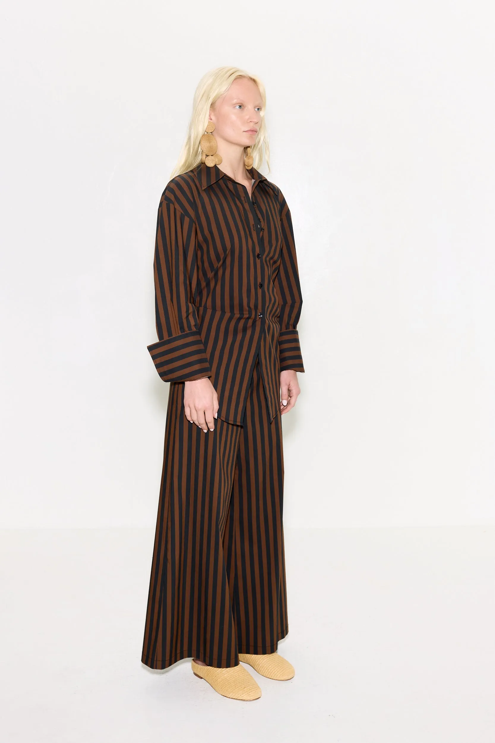 Loch Poplin Button Up In Black/Choco Brown Stripe sold by Simon Miller product image thumbnail 5