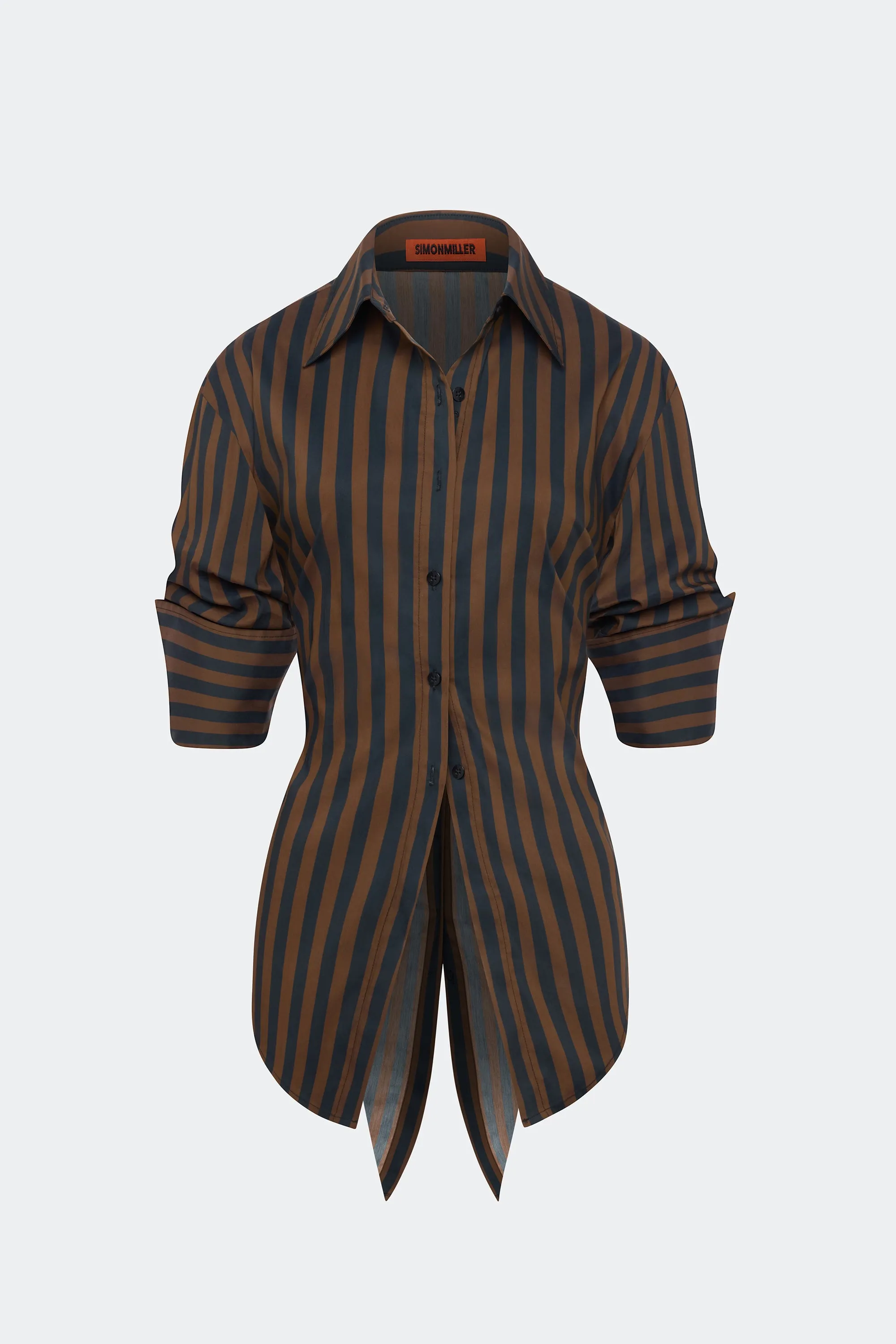 Loch Poplin Button Up In Black/Choco Brown Stripe sold by Simon Miller product image thumbnail 2