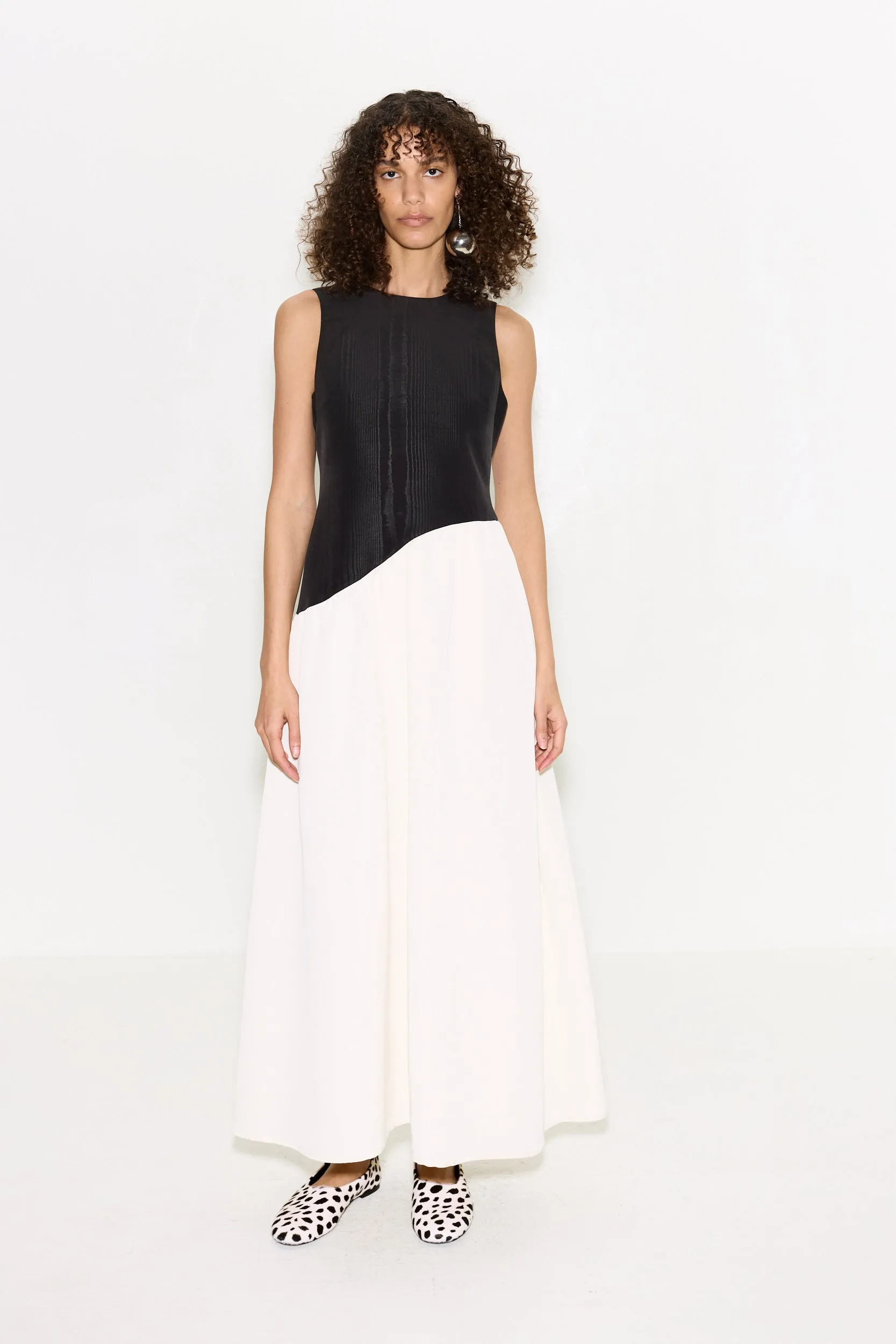 Laurel Moire Midi Dress In Black/Bone sold by Simon Miller