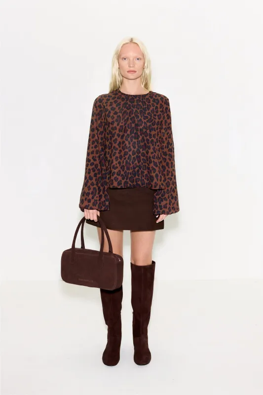 Joplin Chiffon Top In Choco Brown Leopard sold by Simon Miller