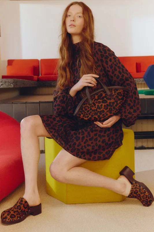 Joplin Chiffon Mini Dress In Choco Brown Leopard sold by Simon Miller