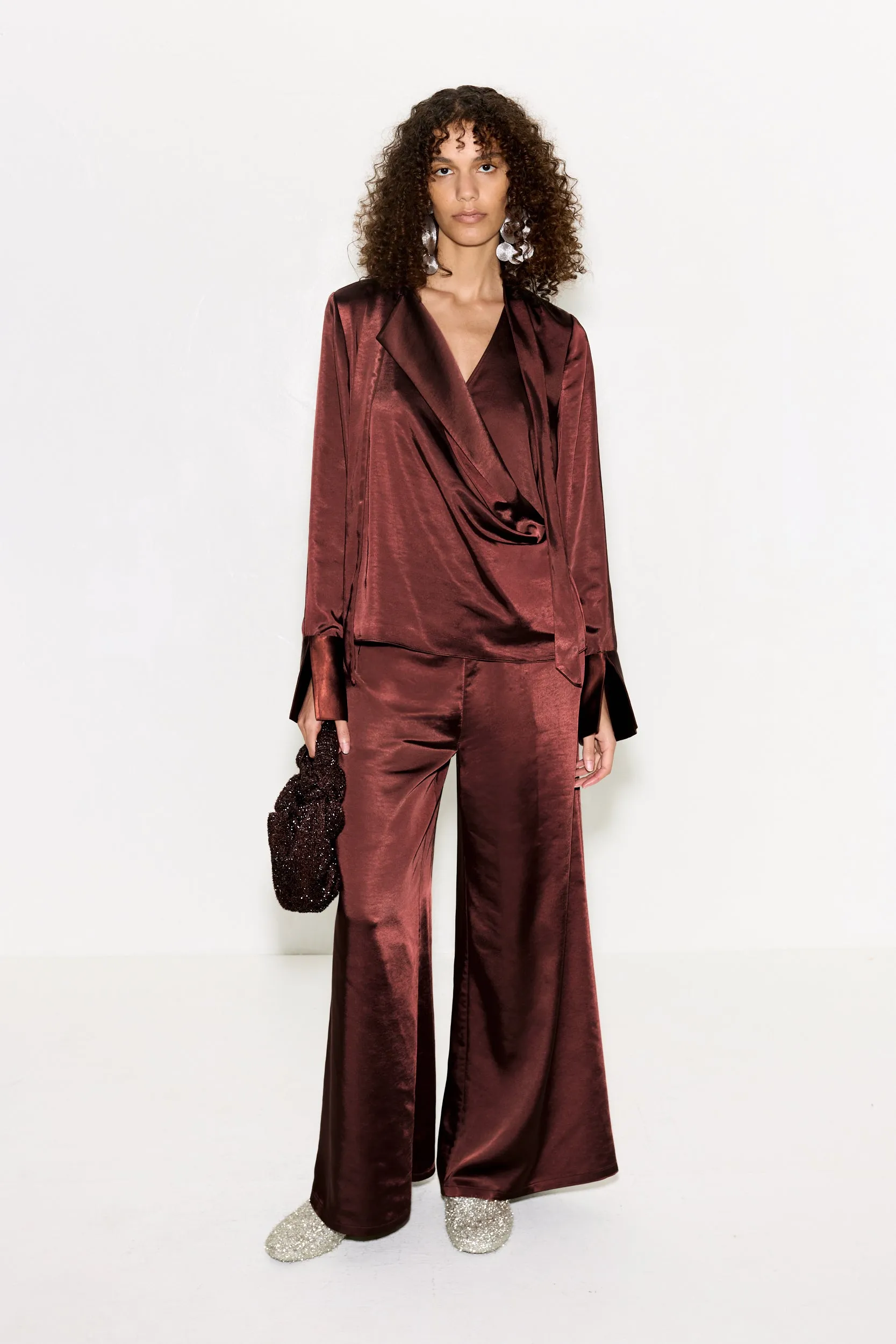 Nella Satin Wide Leg Pant In Choco Brown sold by Simon Miller product image thumbnail 2