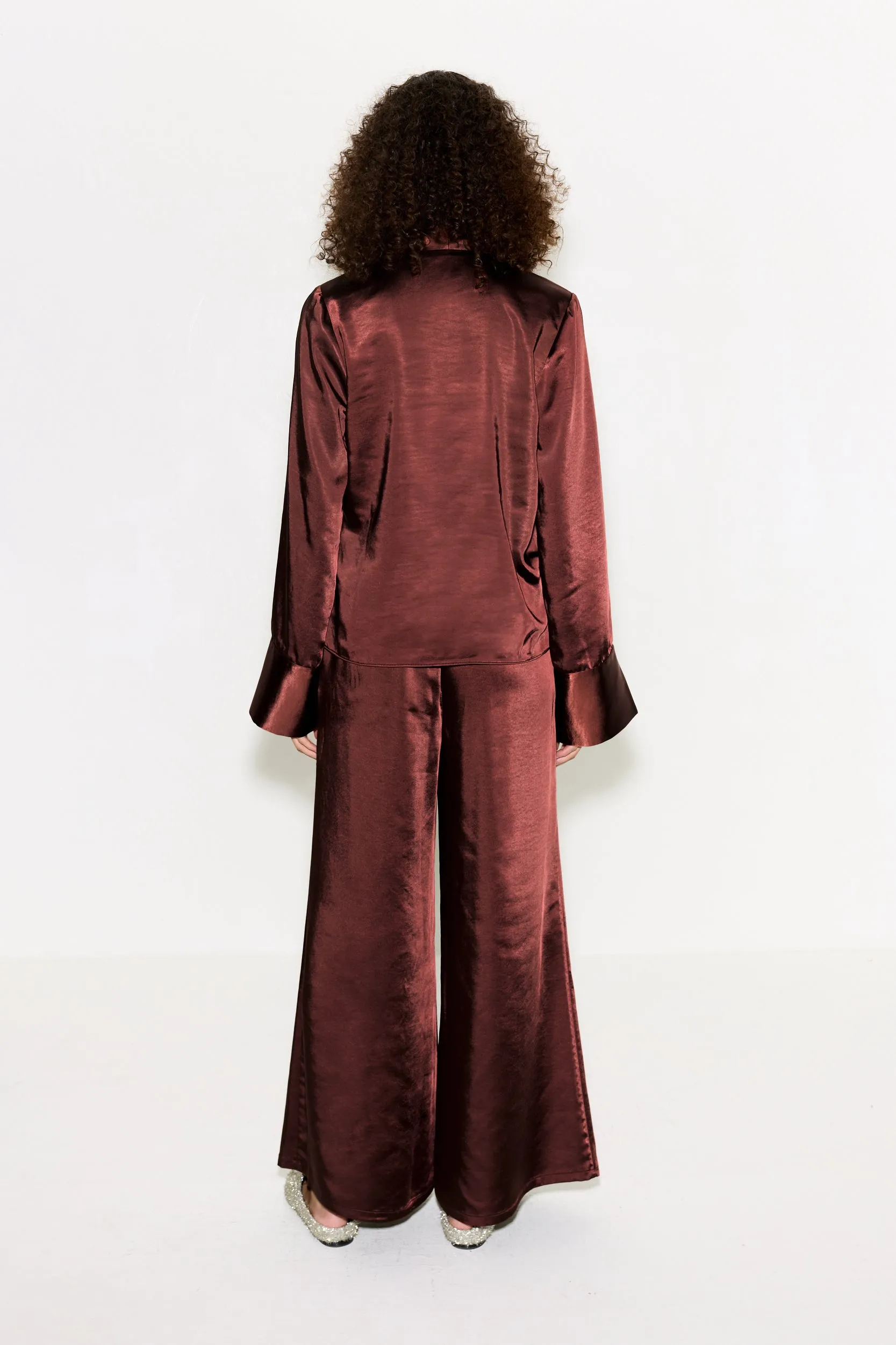 Nella Satin Wide Leg Pant In Choco Brown sold by Simon Miller product image thumbnail 3