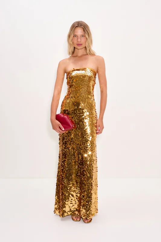 Sculpty Strapless Sequin Dress In Star Gold sold by Simon Miller