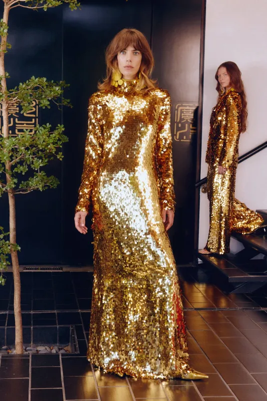 Sculpty Sequin Dress In Star Gold sold by Simon Miller