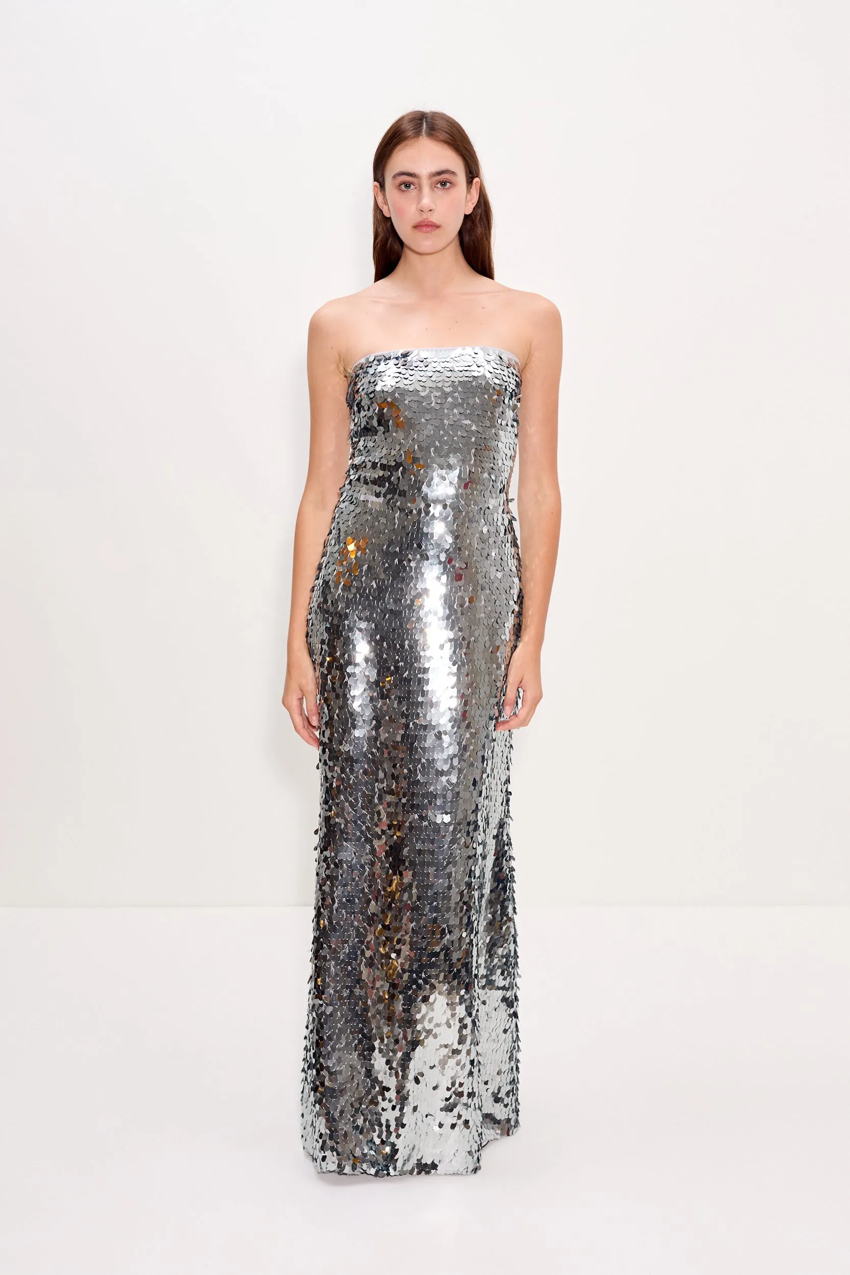 Sculpty Strapless Sequin Dress In Satellite Silver sold by Simon Miller product image thumbnail 5
