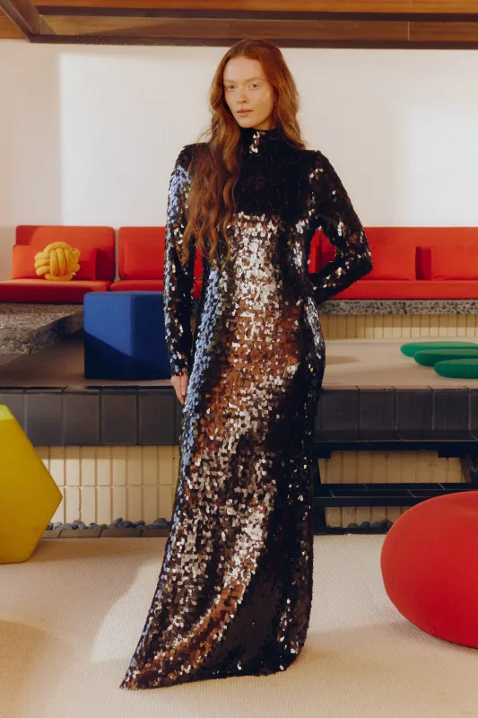 Sculpty Sequin Dress In Choco Brown sold by Simon Miller