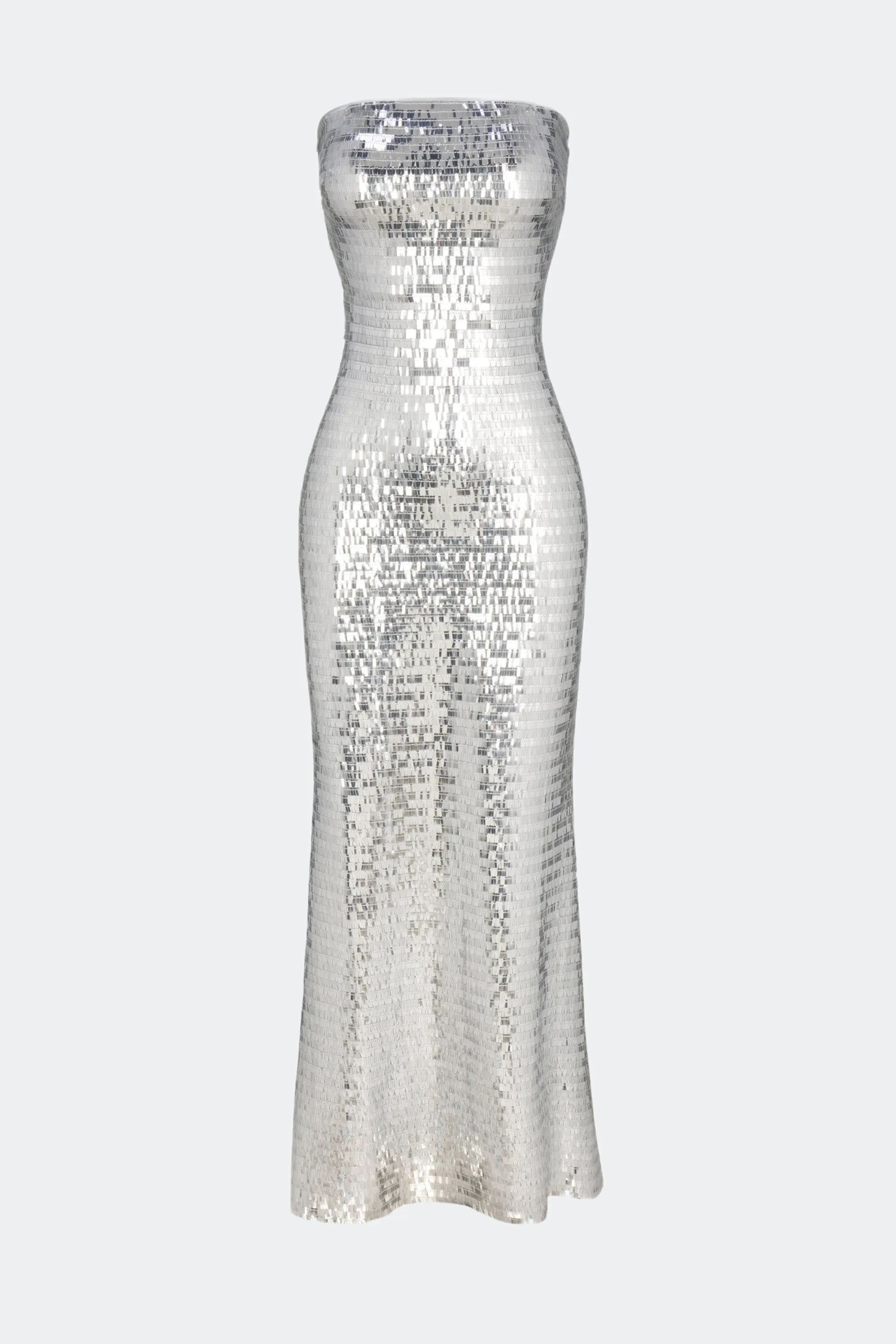 Sculpty Strapless Piano Sequin Dress (Archive) In Satellite Silver sold by Simon Miller