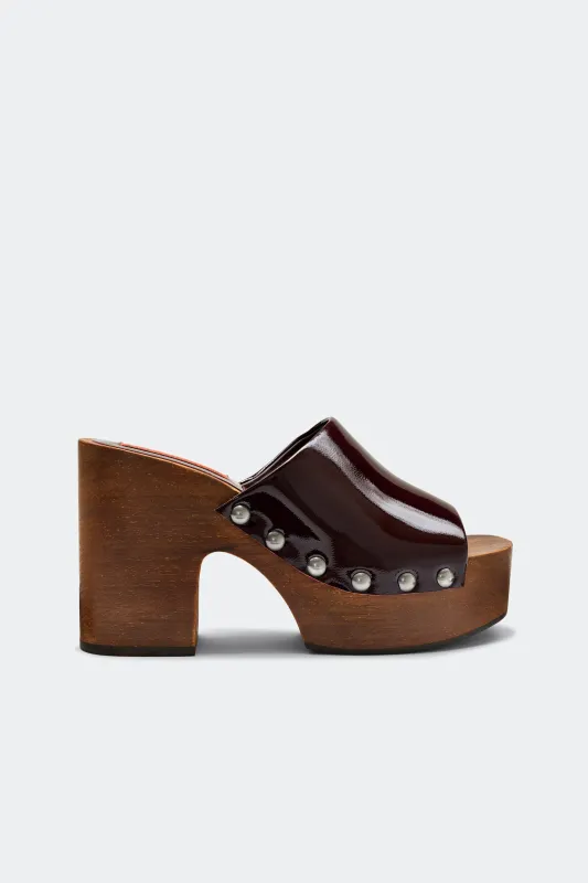 Sol Wood Sandal In Bordeaux sold by Simon Miller