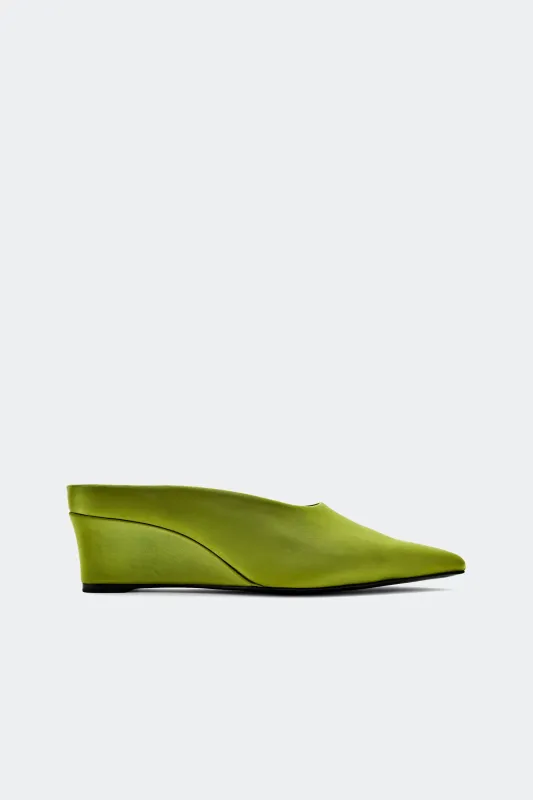 Satin Pointed Gala Wedge In Moss sold by Simon Miller