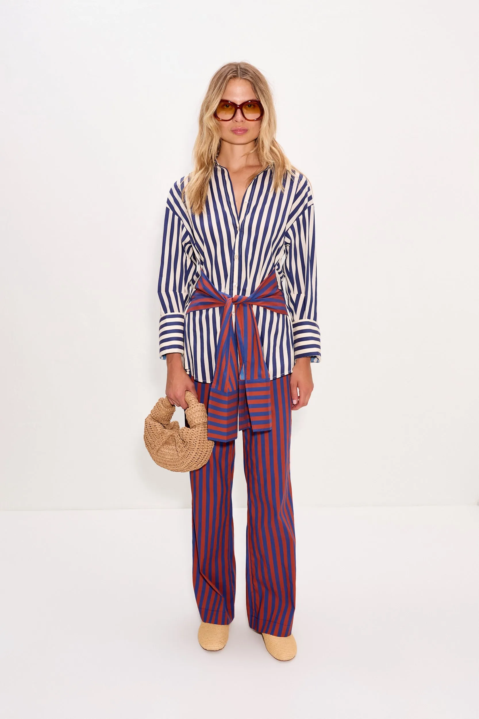 Inna Poplin Top In Navy Stripe Multi sold by Simon Miller product image thumbnail 2