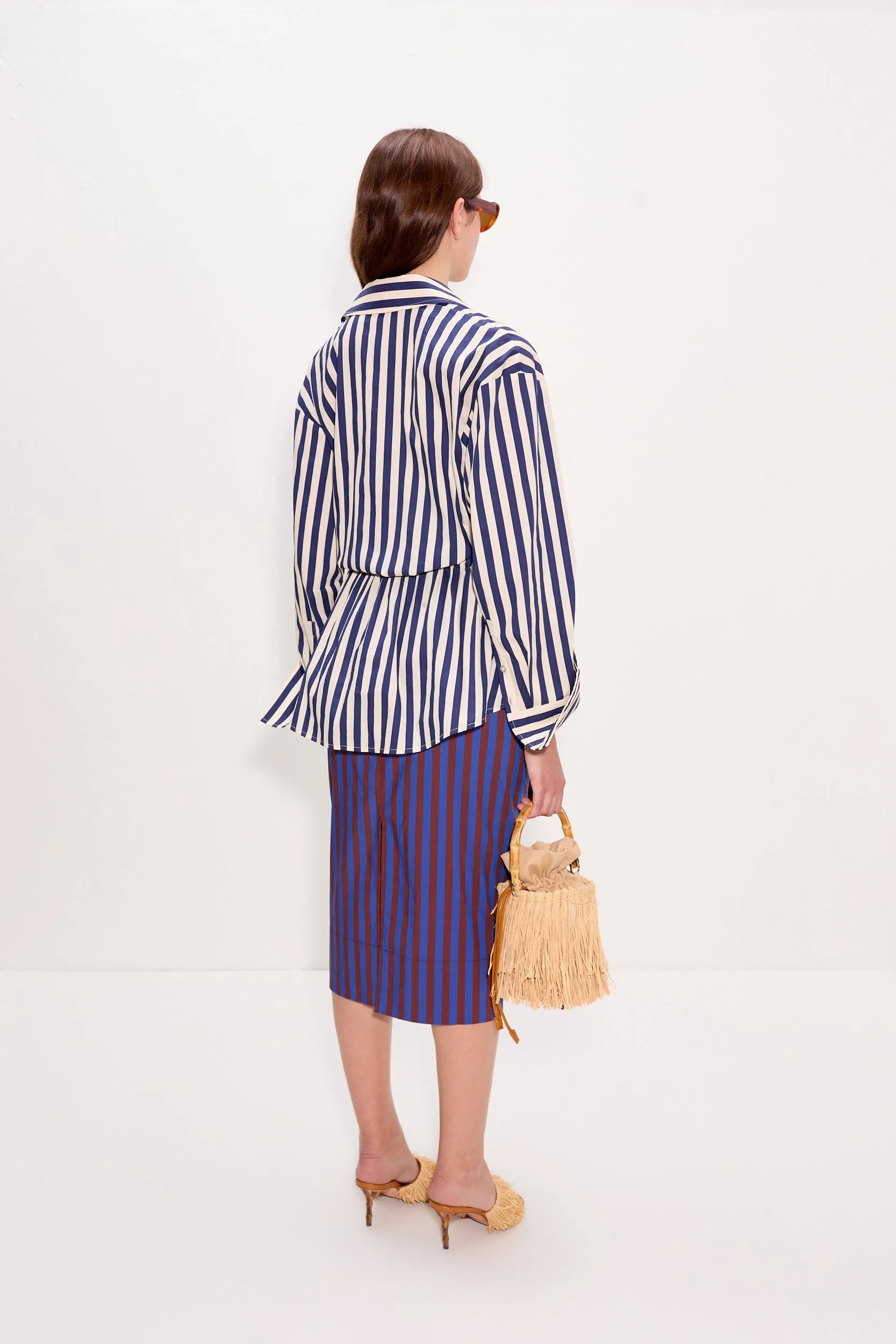 Inna Poplin Top In Navy Stripe Multi sold by Simon Miller product image thumbnail 4