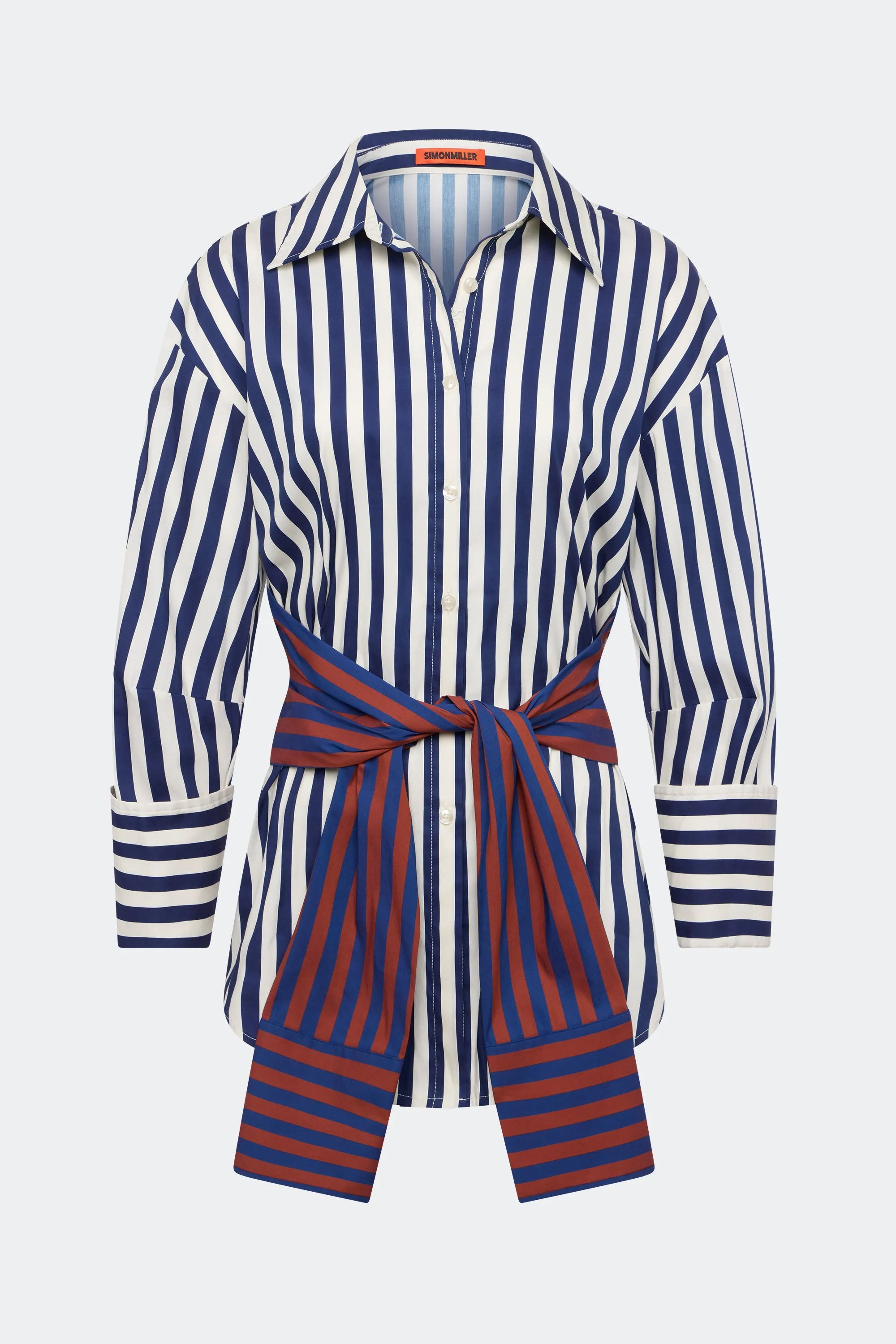 Inna Poplin Top In Navy Stripe Multi sold by Simon Miller