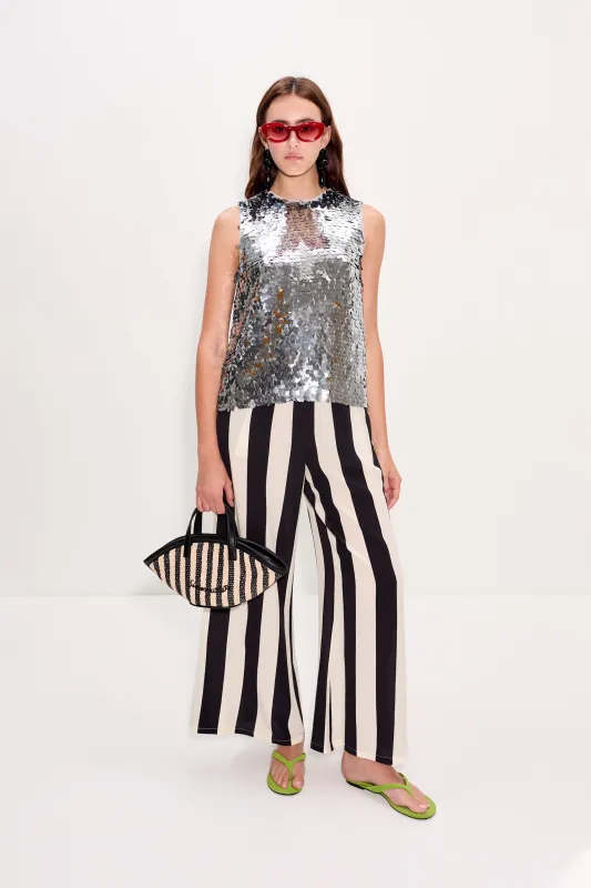 Nella Crepe Wide Leg Pant In Black/White Stripe sold by Simon Miller