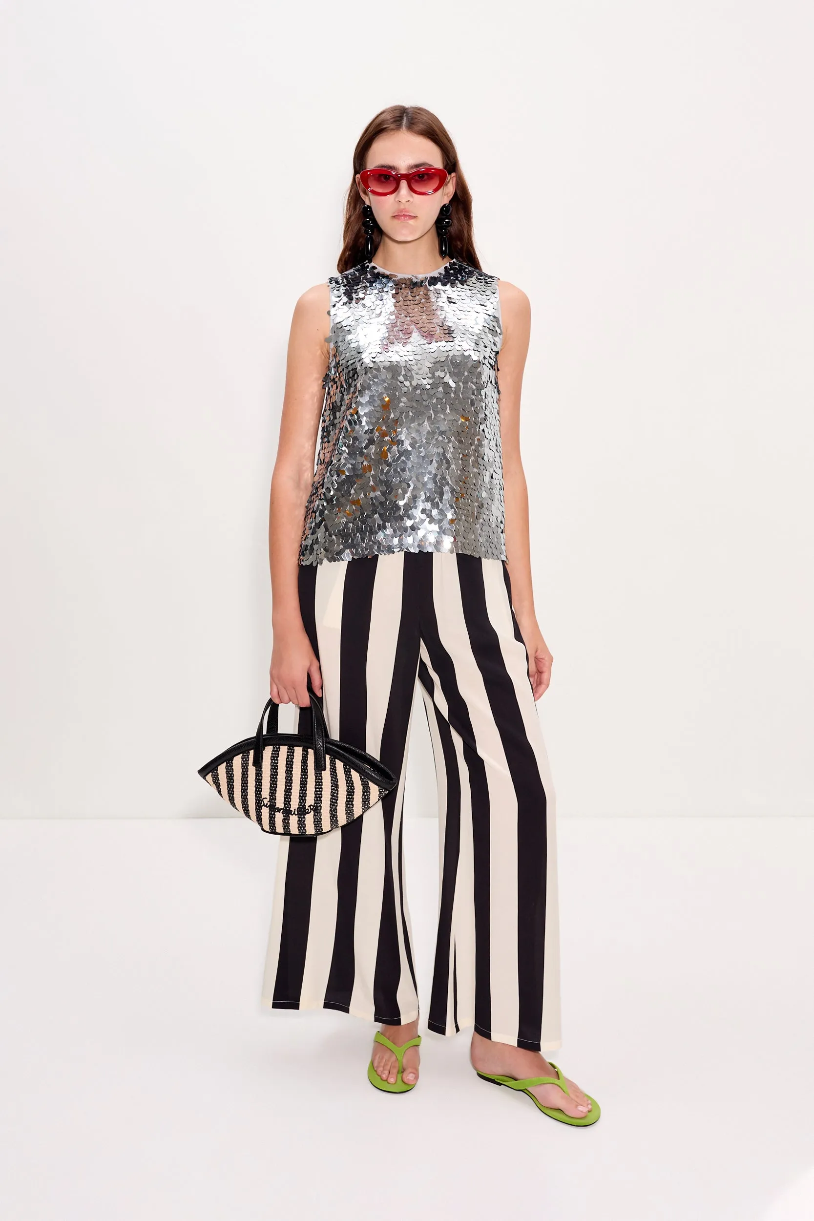 Nella Wide Leg Pant In Black/White Stripe sold by Simon Miller
