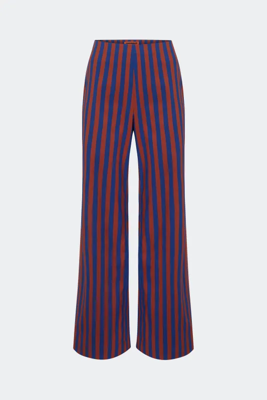 Pia Poplin Pant In Navy/Henna Stripe sold by Simon Miller