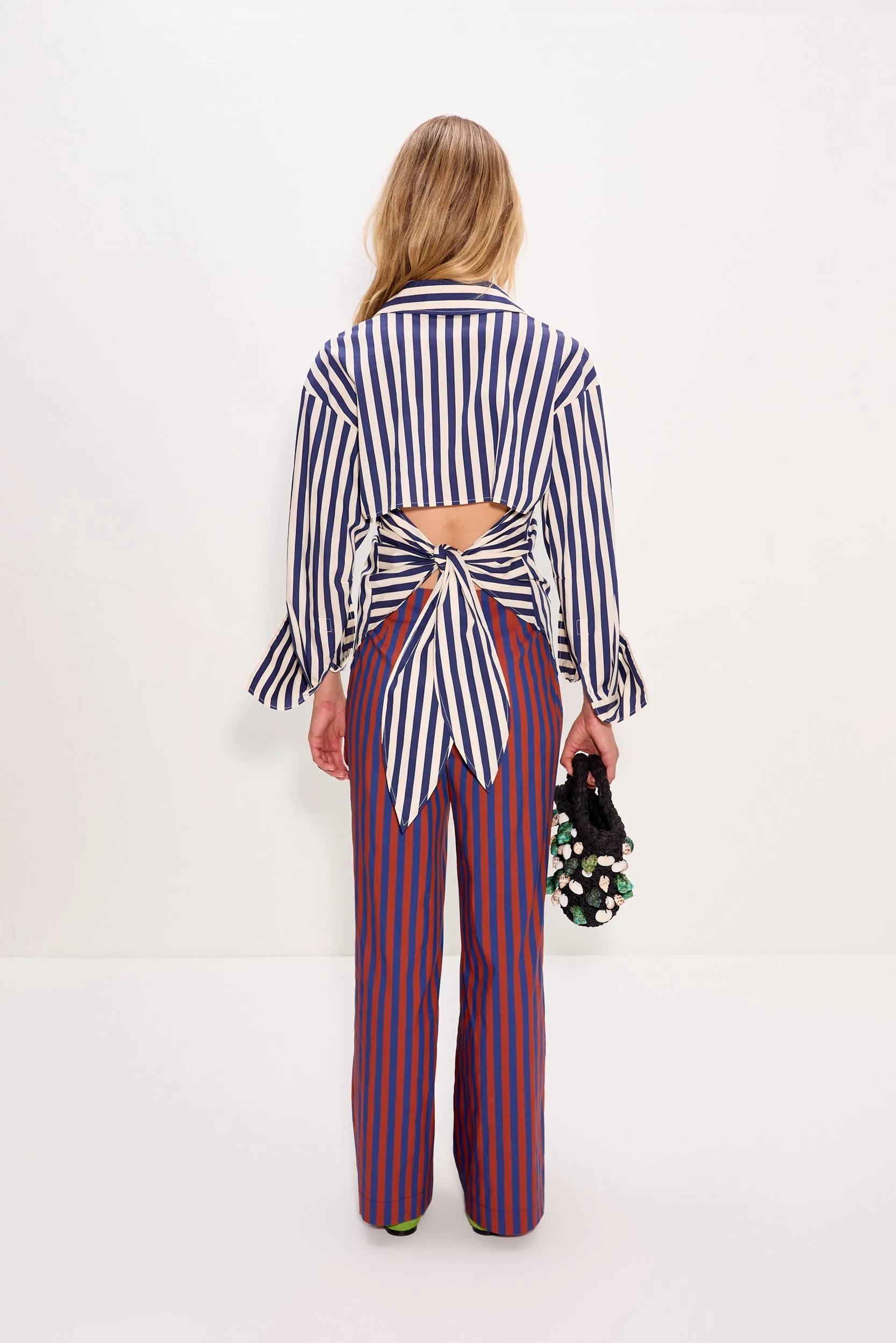Pia Poplin Pant In Navy/Henna Stripe sold by Simon Miller product image thumbnail 4