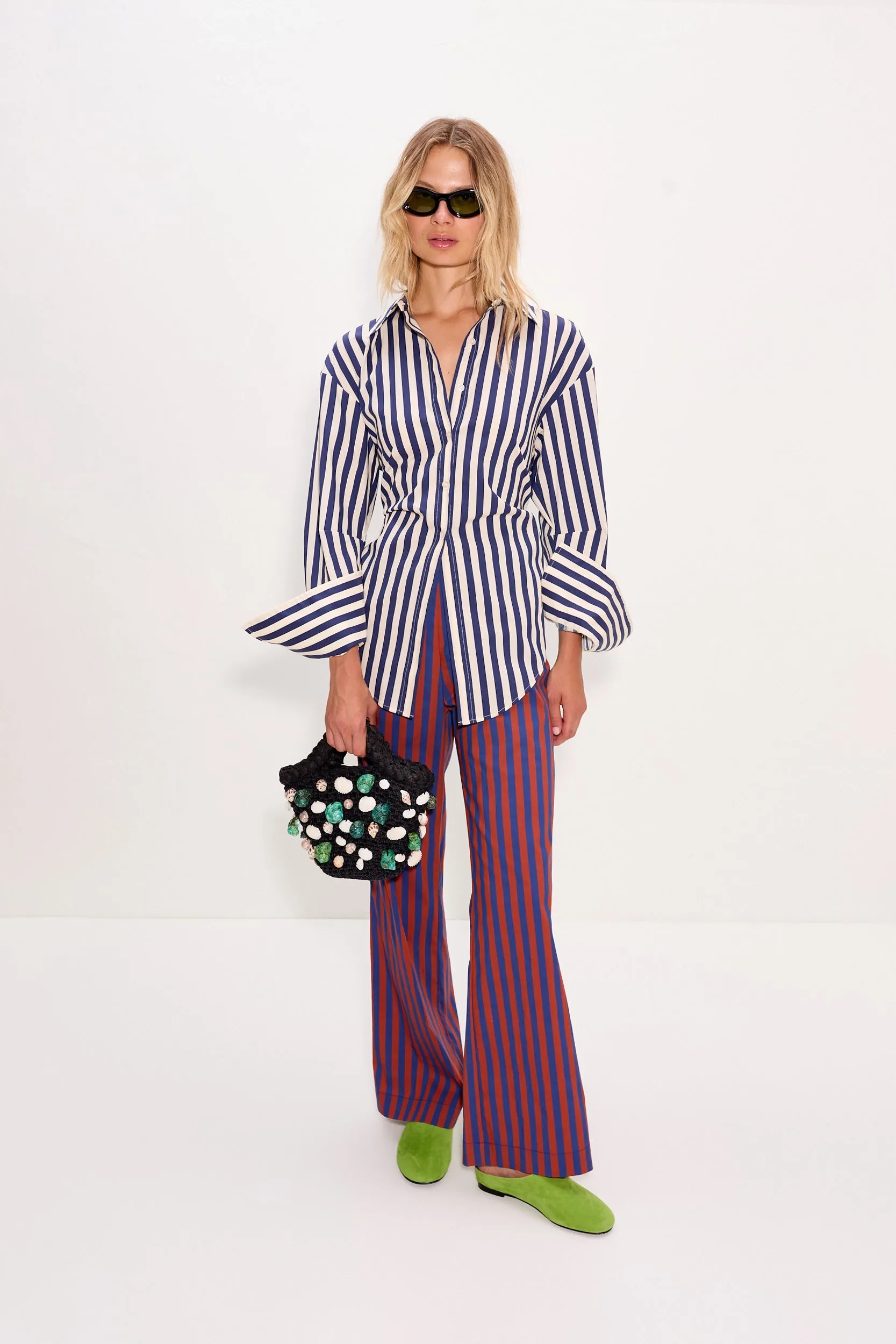 Loch Poplin Button Up In Navy/Cream Stripe sold by Simon Miller product image thumbnail 2