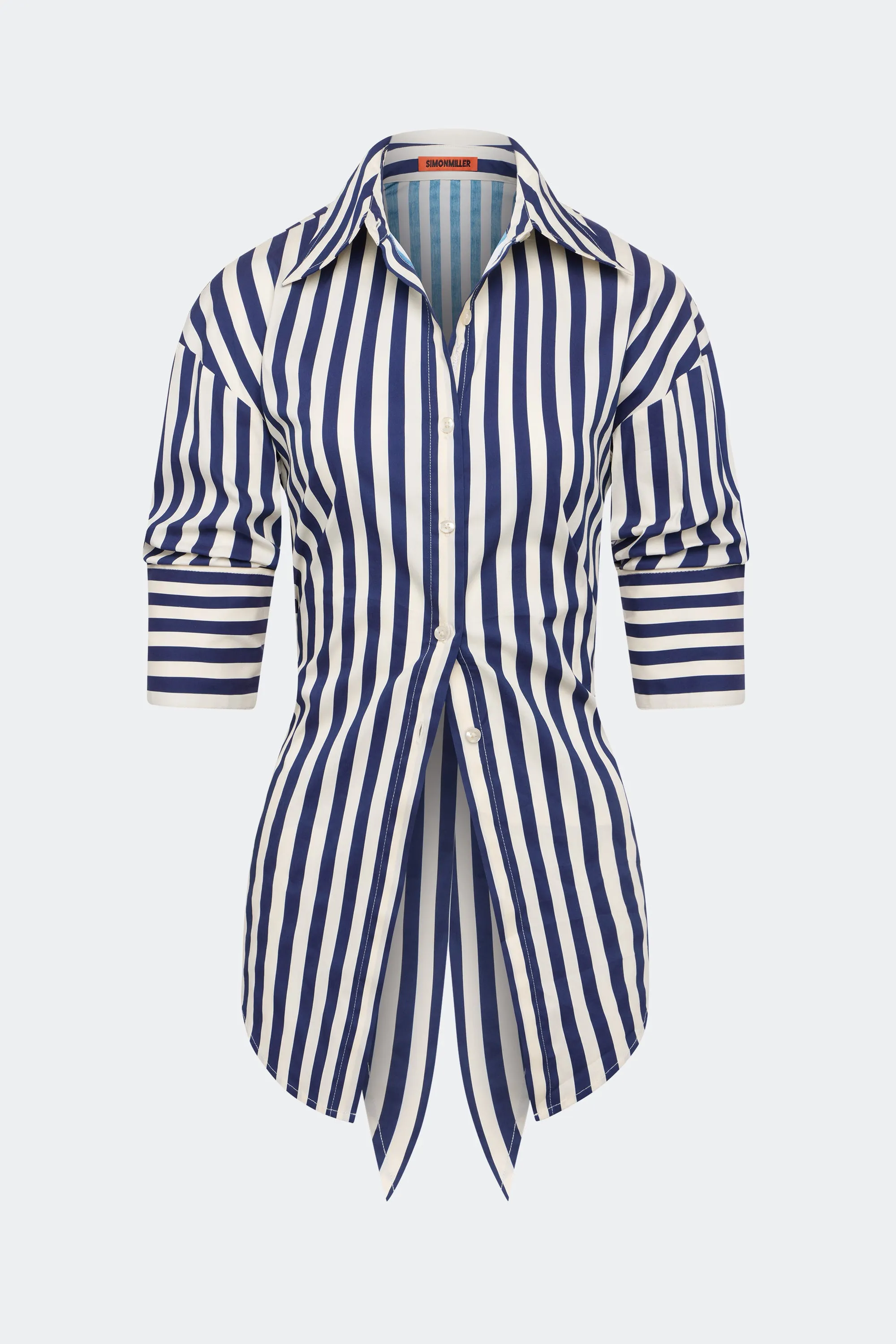 Loch Poplin Button Up In Navy/Cream Stripe sold by Simon Miller