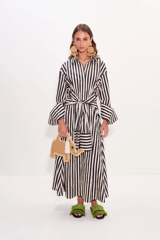 Inna Poplin Maxi Dress In Black/White Stripe sold by Simon Miller