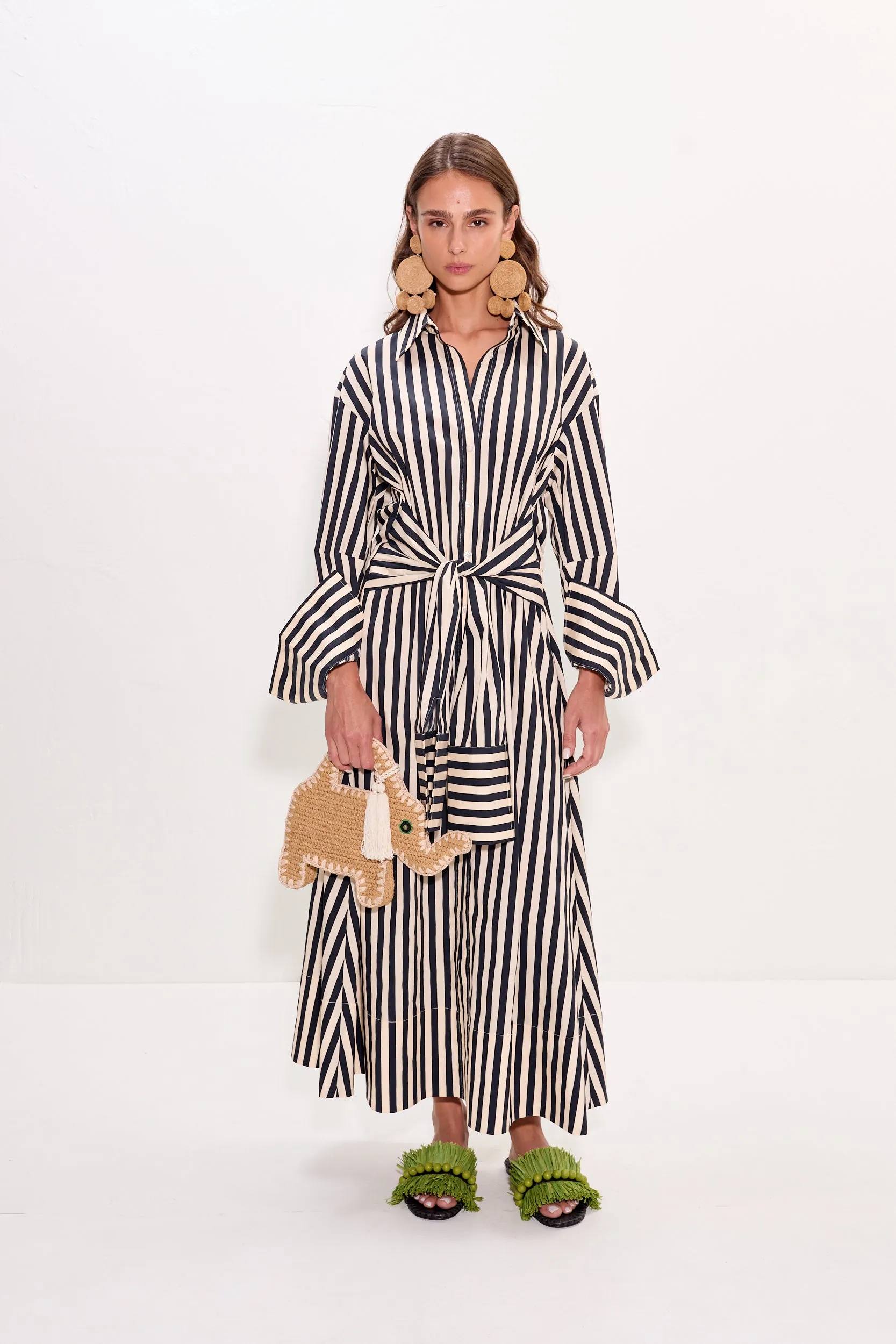 Inna Poplin Maxi Dress In Black/White Stripe sold by Simon Miller