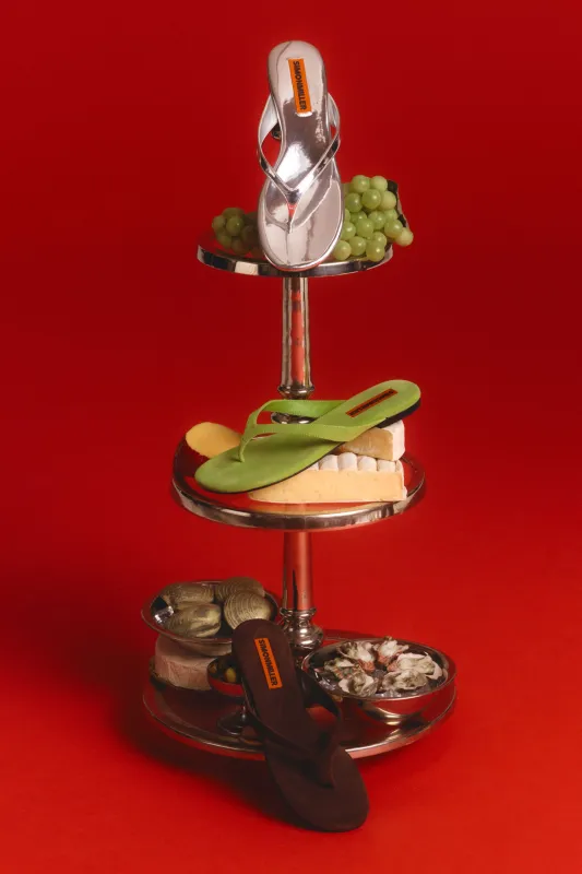 Riviera Thong Sandal In Silver sold by Simon Miller