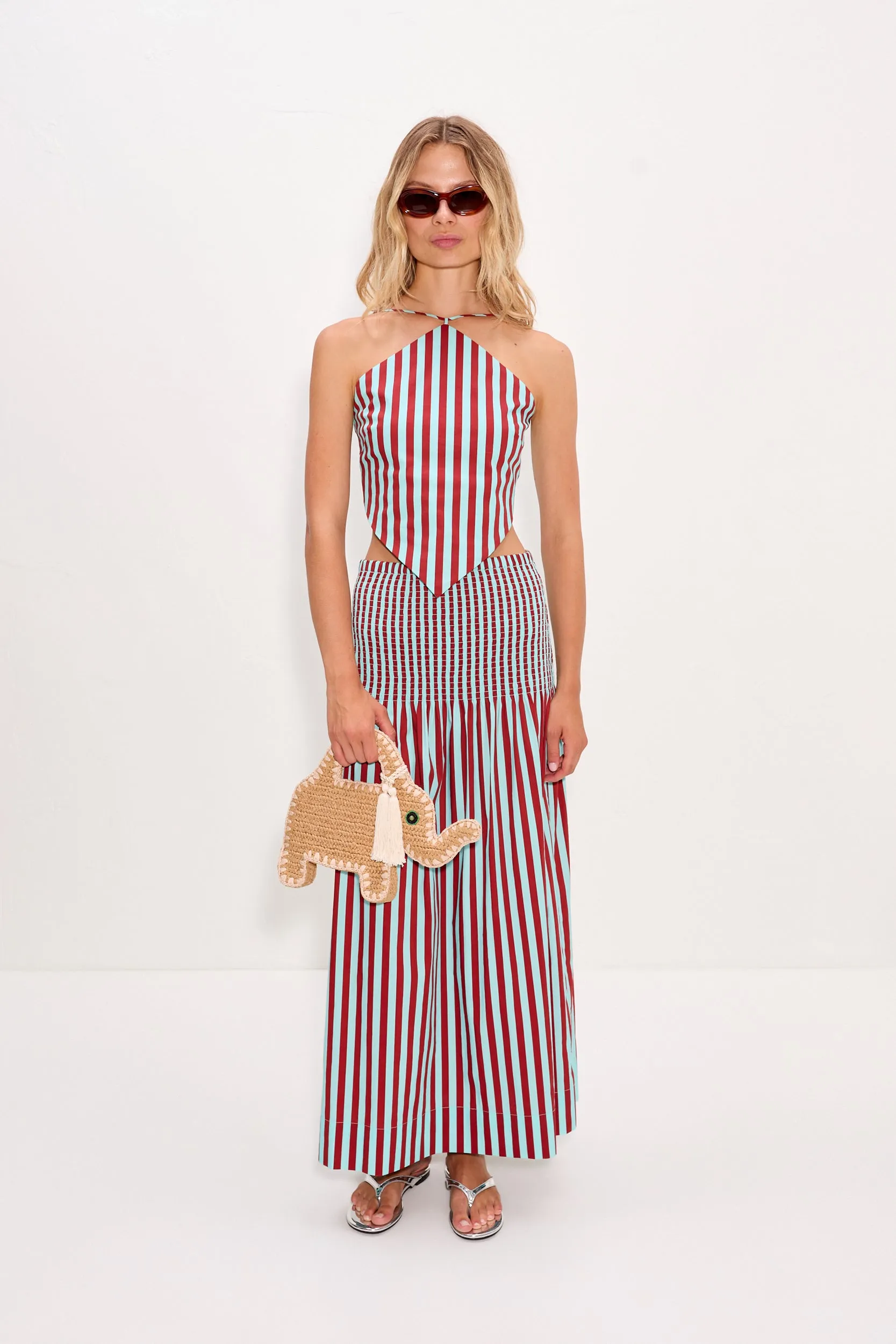 Kit Poplin Tie Top In Salted Blue/Crimson sold by Simon Miller product image thumbnail 2