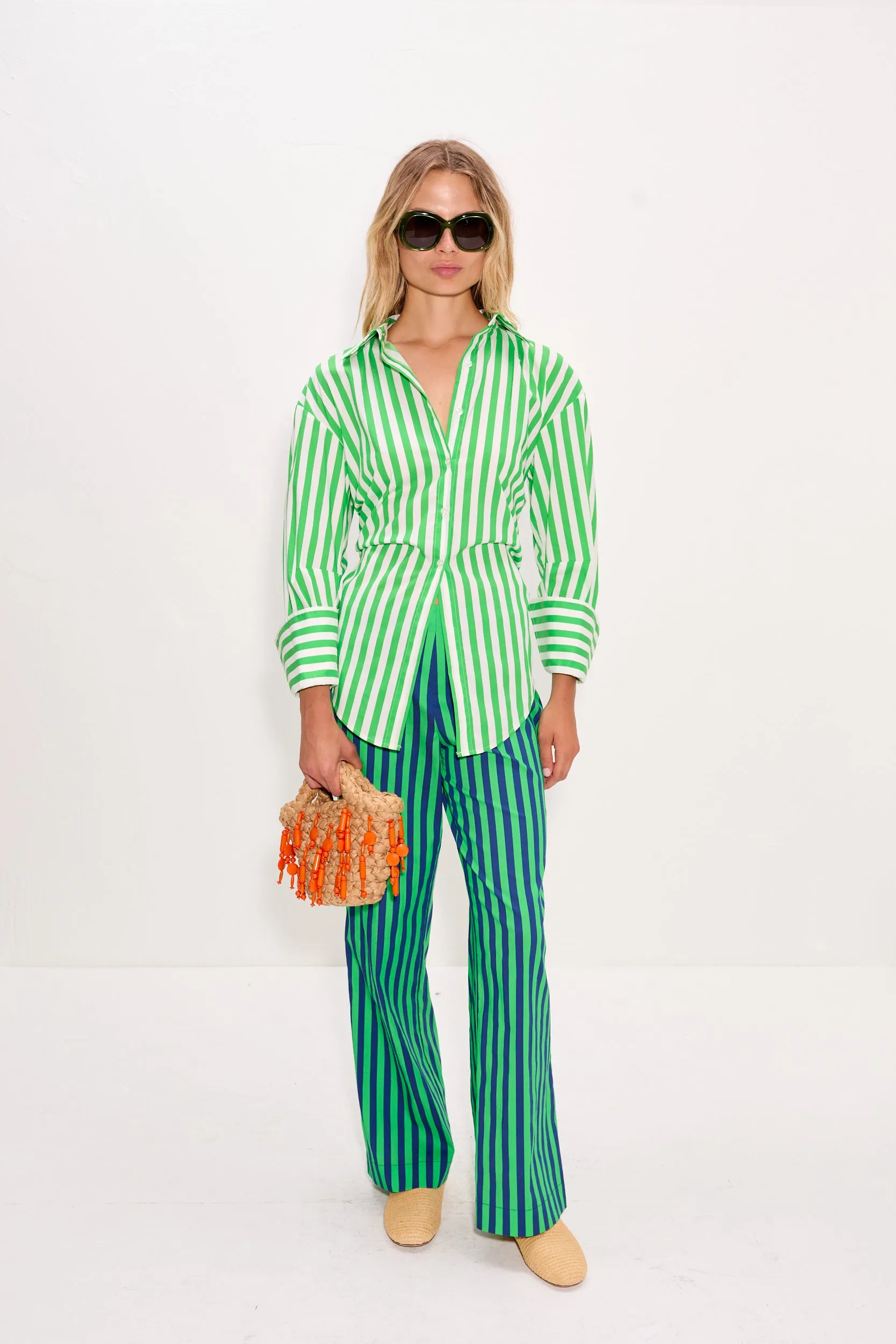 Loch Poplin Button Up In Grass Green/Macadamia sold by Simon Miller product image thumbnail 2