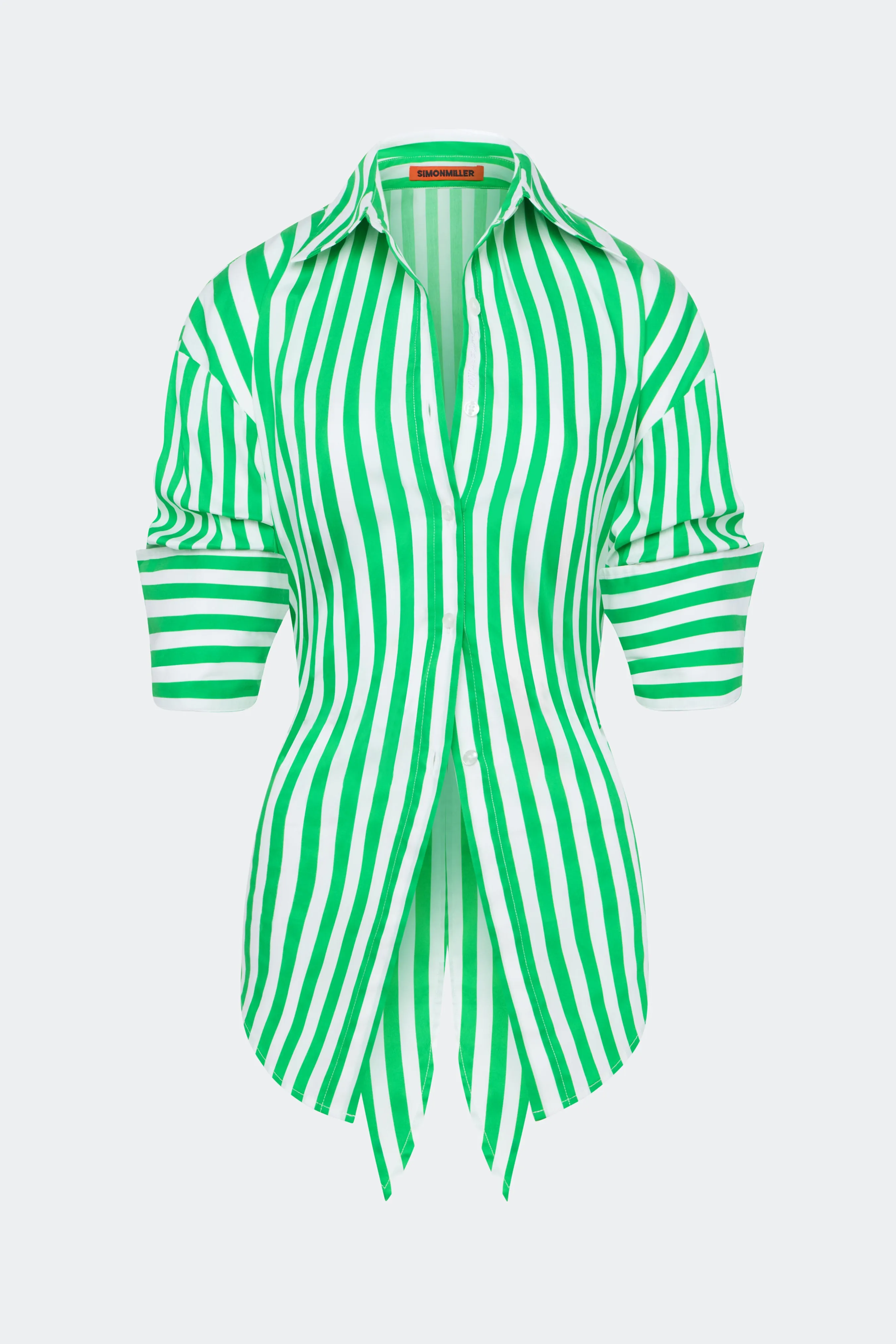 Loch Poplin Button Up In Grass Green/Macadamia sold by Simon Miller