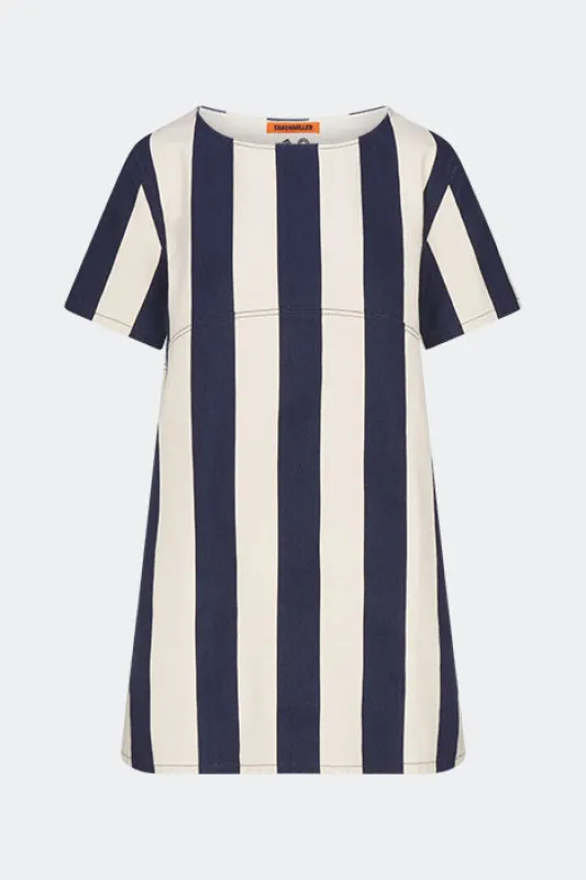 Sahara Short Sleeve Mini Dress In Navy/Cream sold by Simon Miller