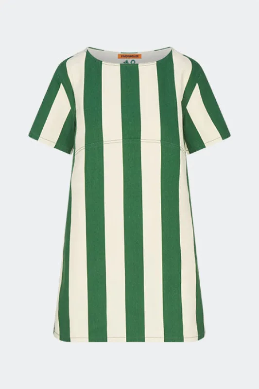 Sahara Short Sleeve Mini Dress In Gummy Green/Ecru made by Simon Miller