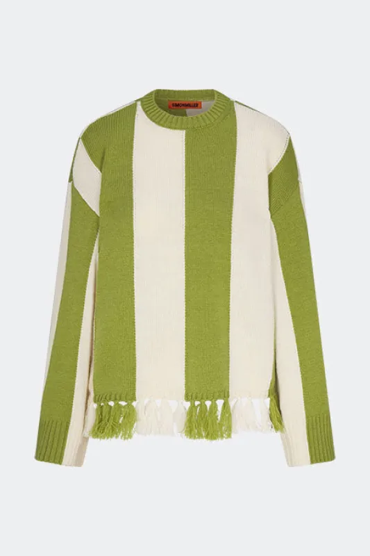 Faye Tassel Sweater In Moss Green/Cream sold by Simon Miller