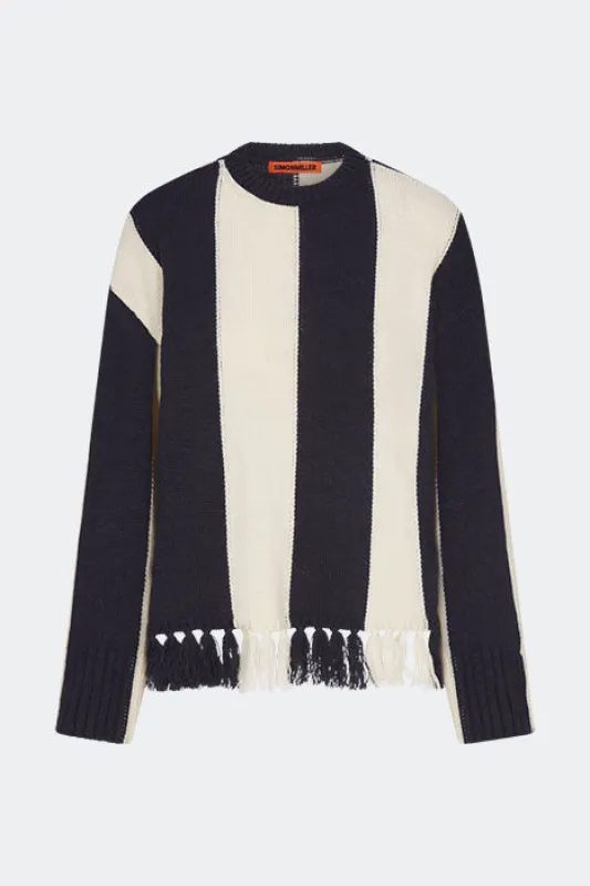 Faye Tassel Sweater In Navy/Cream sold by Simon Miller