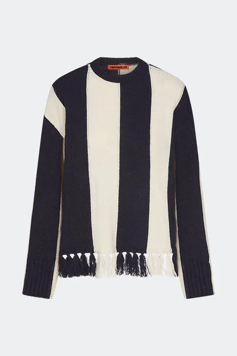 Faye Tassel Sweater In Navy/Cream sold by Simon Miller