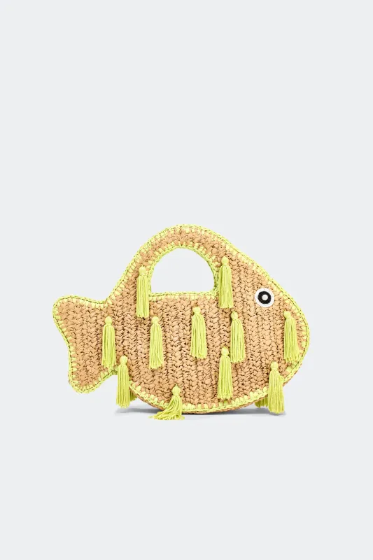 Tassel Fish Bag in Natural/Lime sold by Simon Miller