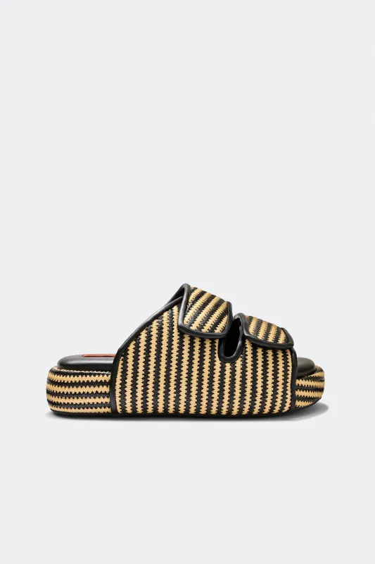 Stripe Raffia Cro Slide in Black/White Micro Stripe sold by Simon Miller