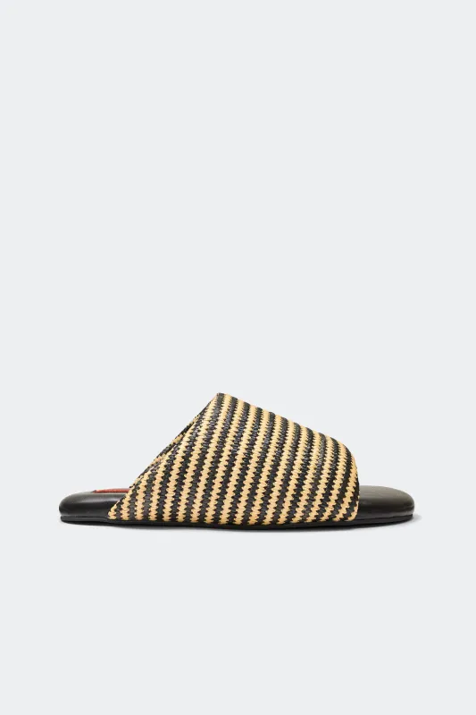 Stripe Raffia Bubble Slide in Black/White Micro Stripe sold by Simon Miller