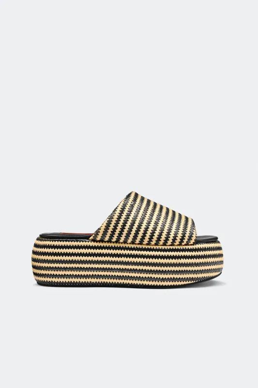Stripe Raffia Cloudy Platform in Black/White Micro Stripe sold by Simon Miller