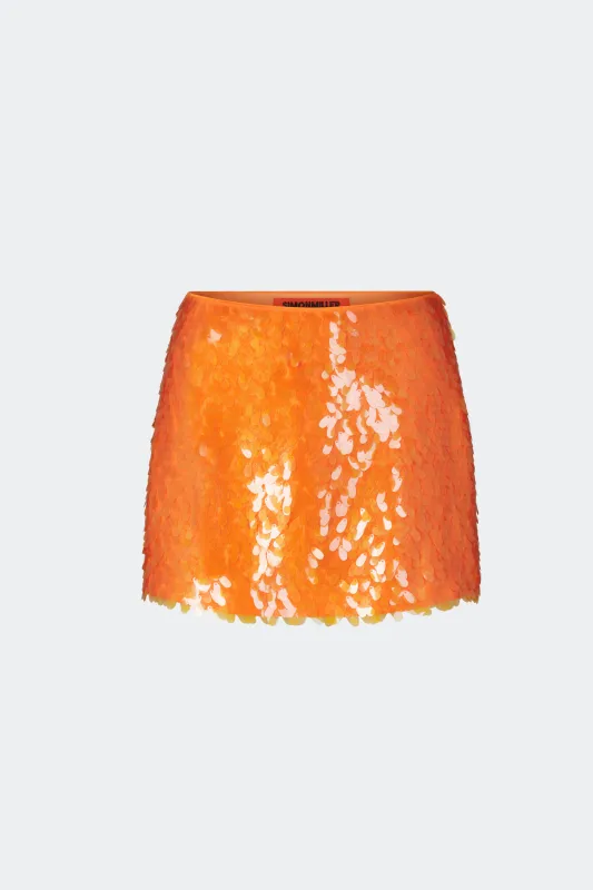 Dizzy Sequin Skirt in Tangerine Orange made by Simon Miller