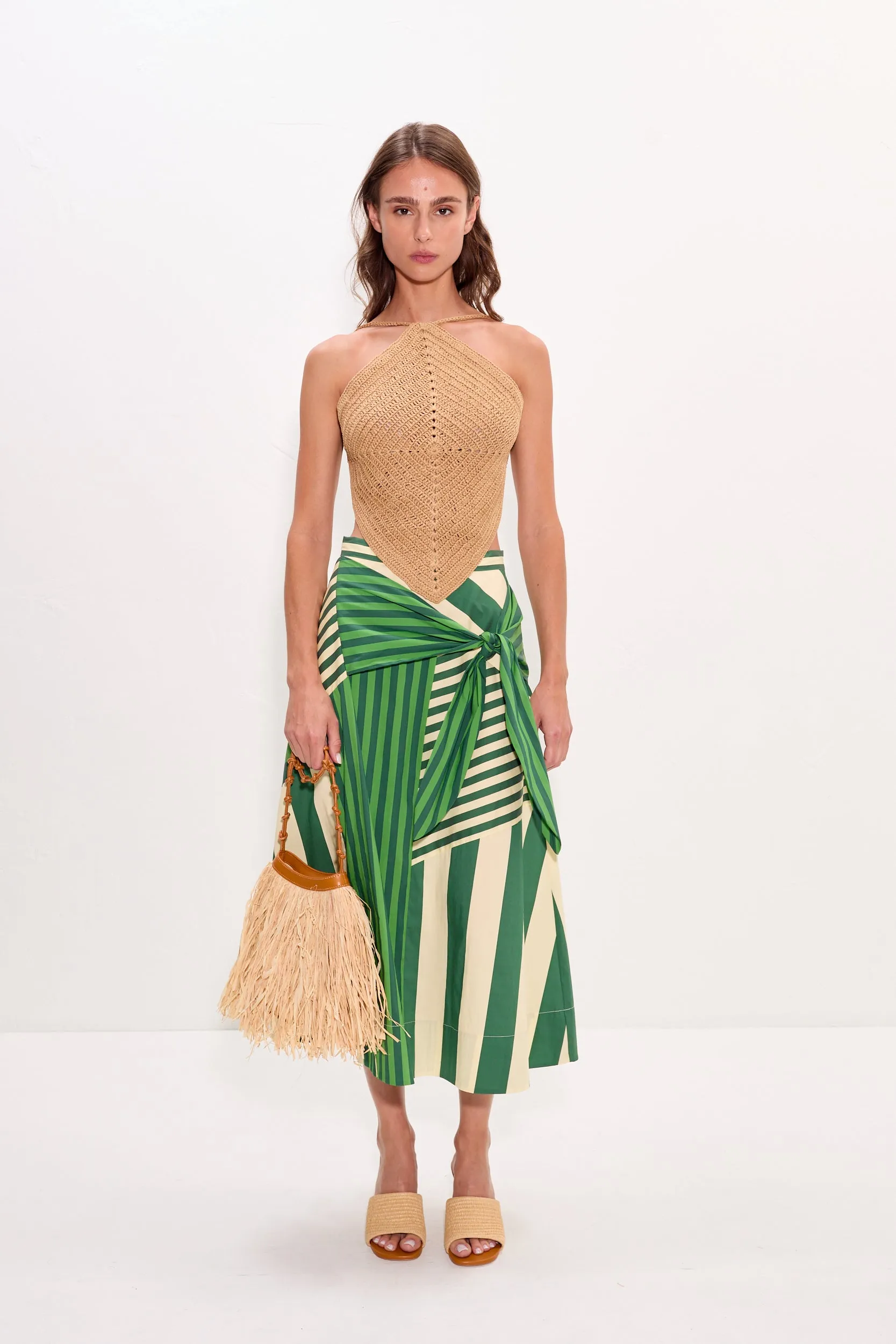 Vita Wrap Skirt in Green Stripe Combo sold by Simon Miller product image thumbnail 3