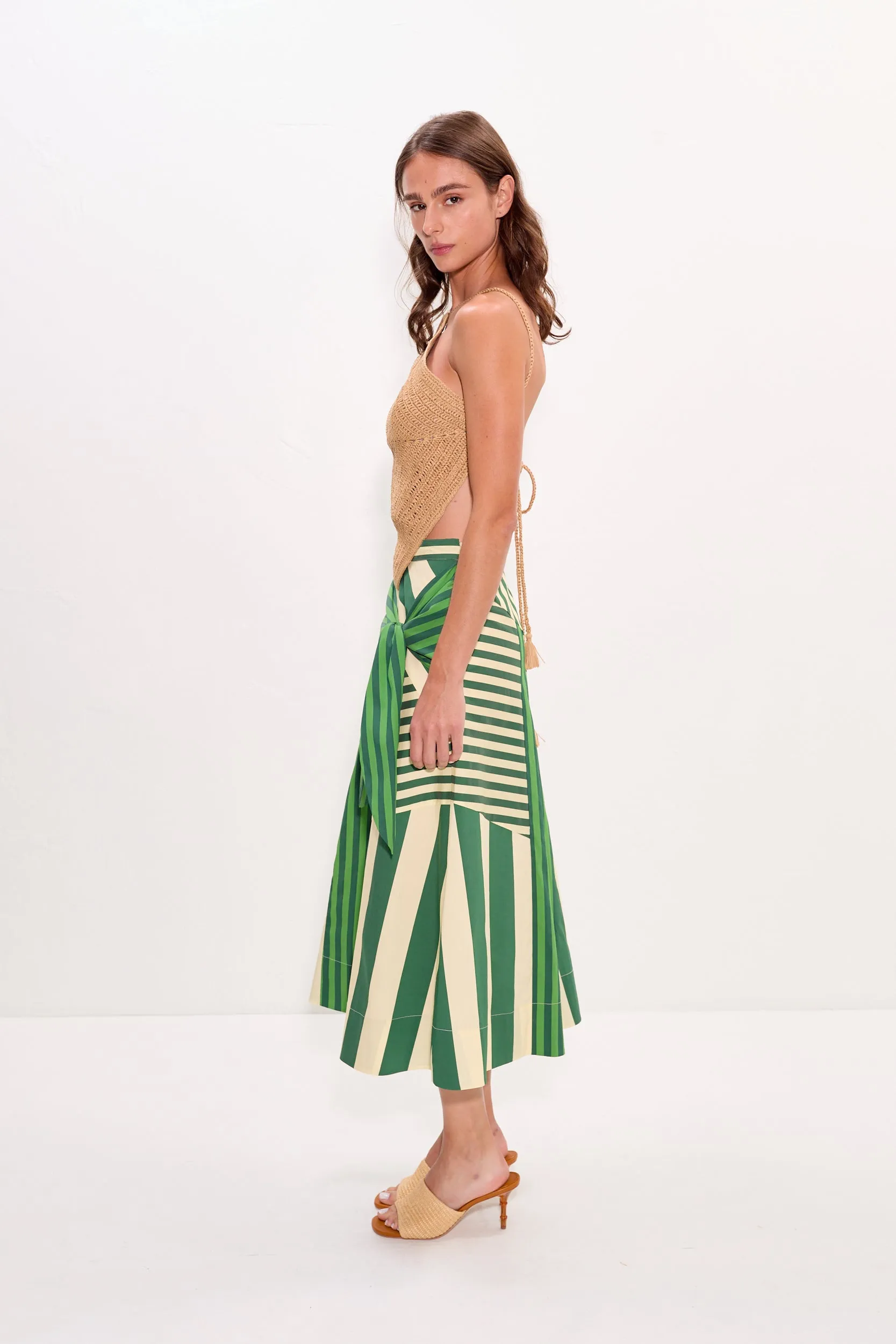 Vita Wrap Skirt in Green Stripe Combo sold by Simon Miller product image thumbnail 4