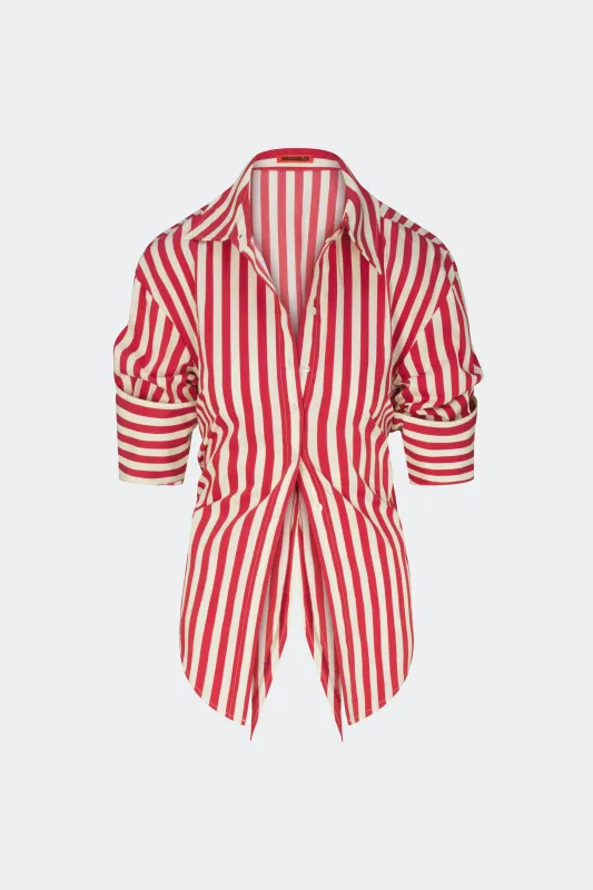 Loch Poplin Button Up in Venetian Red Stripe made by Simon Miller